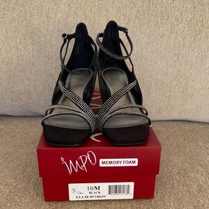 Impo Ellie Black and Silver Strappy Heels, Size 10M, Memory Foam